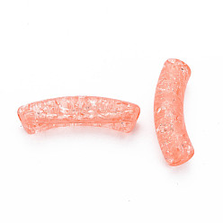 Light Salmon Transparent Crackle Acrylic Beads, Curved Tube, Light Salmon, 32x8x10mm, Hole: 1.6mm, about 330pcs/500g