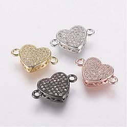 Mixed Color Brass Micro Pave Cubic Zirconia Links, Heart, Mixed Color, 18x11.5x4mm, Hole: 2mm