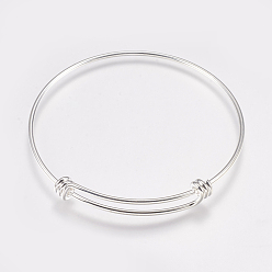 Серебро Изготовление латунных расширяемых браслетов, браслеты крутящего момента, серебряный цвет гальваническим, 2-1/2 дюйм (63 мм), 1.5 мм