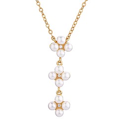Golden Shell Pearl Beads Flower Pendant Necklace for Women, 925 Sterling Silver Charms Necklace Dangle Gifts for Christmas Birthday, Golden, 15.75 inch(40cm)