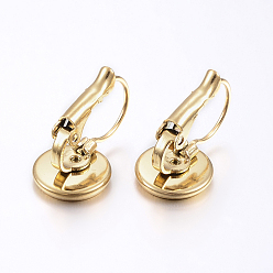 Golden Ion Plating(IP) 304 Stainless Steel Leverback Earring Findings, Flat Round, Golden, Tray: 8mm, 18x10mm, Pin: 0.8mm