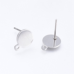 Stainless Steel Color 304 Stainless Steel Stud Earring Findings, with Loop and Flat Plate, Stainless Steel Color, 10.5x8x0.7mm, 12mm,  Pin: 0.8mm, Hole: 1.2mm