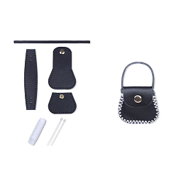 Black DIY Purse Making Kit, Including Cowhide Leather Bag Accessories, Iron Needles & Waxed Cord, Black, 5x5.3cm