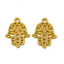 Matte Gold Color Rack Plating Alloy Pendants, Cadmium Free & Nickel Free & Lead Free, Hamsa Hand/Hand of Miriam Charm, Matte Gold Color, 21x15x1.5mm, Hole: 1.8mm