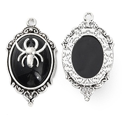 Black Halloween Alloy Oval Pendants, Spider Charms with Resin, Antique Silver, Black, 42.5x23.5x10mm, Hole: 2.2mm