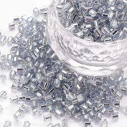 Light Steel Blue 8/0 Glass Bugle Beads, Silver Lined, Light Steel Blue, 2.5~3x2.5mm, Hole: 1mm, about 15000pcs/pound