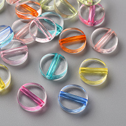 Couleur Mélangete Perles acryliques transparentes, plat rond, couleur mixte, 16x5mm, Trou: 2.8mm, environ480 pcs / 500 g