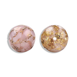 Pink Opaque Resin Beads, with Gold Foil, Round, Pink, 20mm, Hole: 2~2.4mm