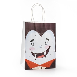Cartoon Подарочные пакеты из крафт-бумаги на тему Хэллоуина, сумки для покупок, прямоугольные, красочный, Хэллоуин тематический рисунок, готовое изделие: 21x14.9x7.9 см