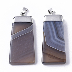 Light Grey Top Platinum Plated Natural Grey Agate Big Pendants, with Platinum Plated Iron Pinch Bail, Trapezoid, Light Grey, 51.5~55x22~24x5~10mm, Hole: 7x4mm
