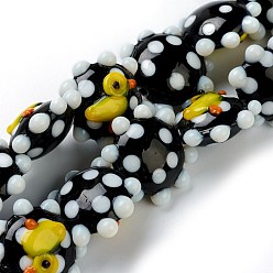 Negro Abalorios de colores vario hechos a mano, flor, pato, desigual, negro, 21x19x10 mm, agujero: 2 mm, sobre 20 unidades / cadena, 12.60'' (32 cm)