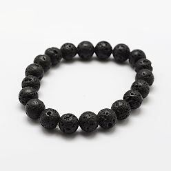 Lave Bracelets extensibles à perles rondes en pierre de lave naturelle, 2 pouces (50 mm), perle: 8 mm, 22 pcs / chapelet