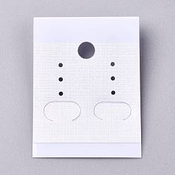 Blanc Cartes d'affichage de bijoux en plastique, pour accrocher l'affichage de boucle d'oreille, rectangle, blanc, 50x37x4mm, trou: 1.4 mm et 6 mm, 100TIRAGES / sac
