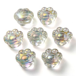 Aqua Placage uv perles acryliques irisées arc-en-ciel, impression de patte de chat, Aqua, 16x18.5x13mm, Trou: 3mm