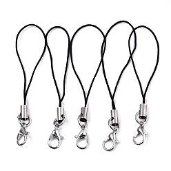 Black Polyester Cord Mobile Straps, with Platinum Plated Alloy Findings, Black, 6.5~7cm