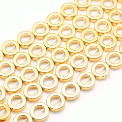 Golden Plated Electroplate Non-magnetic Synthetic Hematite Beads Strands, Grade AA, Long-Lasting Plated, Donut, Golden Plated, 12x4mm, Hole: 1mm, Inner Diameter: 7mm, about 33pcs/strand, 15.7 inch(40cm)