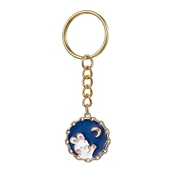 Lapin Porte-clés pendentif rond plat avec pendentif en émail en alliage de lapin, avec porte-clés fendus, lapin, 7.8 cm