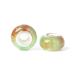 Coloré Résine rondelle perles européennes, Perles avec un grand trou   , pierres d'imitation, laiton avec ton argent noyaux doubles, colorées, 13.5x8mm, Trou: 5mm