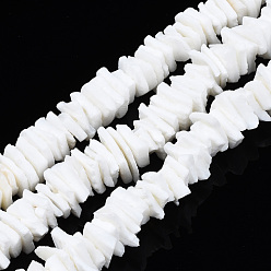 Coquillage Blanc Shell normal de perles blanches de brins, puce, eau de Javel, 6~12x4~8x1.5~3.5mm, Trou: 0.5mm, Environ 80~90 pcs/chapelet, 7.48 pouce (19 cm)