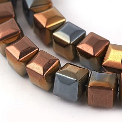 Copper Plated Electroplated Non-magnetic Synthetic Hematite Beads Strands, Faceted, Half Plated, Square, Copper Plated, 6x6x6mm, Hole: 0.8mm, about 71pcs/strand, 16.14 inch(41cm)