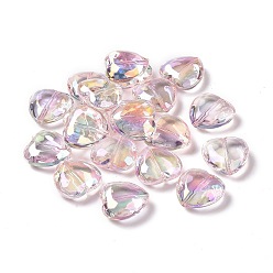 Rose Nacré Placage uv perles acryliques irisées arc-en-ciel, cœur, perle rose, 22x22x9mm, Trou: 1.6mm