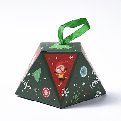 Green Christmas Gift Boxes, with Ribbon, Gift Wrapping Bags, for Presents Candies Cookies, Green, 8.1x8.1x6.4cm