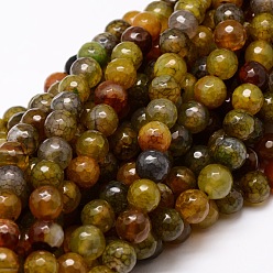 Цвет Оливы Окрашенные естественный агат граненый бисер пряди круглые, оливковый, 8 мм, отверстие : 1 мм, около 48 шт / нитка, 15.3 дюйм