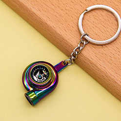 Rainbow Color Alloy Pendant Keychain, with Key Ring, Turbocharger, Rainbow Color, 1cm