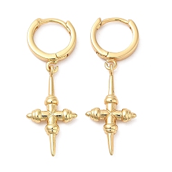 Real 18K Gold Plated Rack Plating Brass Cross Hoop Earrings, Lead Free & Cadmium Free, Real 18K Gold Plated, 35mm