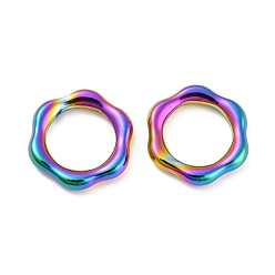 Rainbow Color 304 acier inoxydable reliant bagues, fleur, couleur arc en ciel, 20x19x3.5mm, diamètre intérieur: 12.5 mm