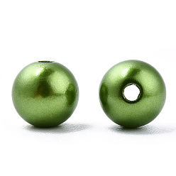 Светло-зеленый Коричневый Окрашенный распылением абс-пластик имитация жемчужных бусин, круглые, оливковый, 8x9.5 мм, отверстие : 1.8 мм, около 2080 шт / 500 г