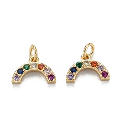 Real 18K Gold Plated Brass Colourful Cubic Zirconia Charms, with Jump Ring, Long-Lasting Plated, Lead Free & Cadmium Free, Rainbow, Real 18K Gold Plated, 6.5x10x2mm, Jump Ring: 4x0.8mm, 2.5mm Inner Diameter