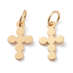 Real 18K Gold Plated Brass Tiny Cross Charms, with Jump Rings, Long-Lasting Plated, Real 18K Gold Plated, 12x7.5x0.8mm, Jump Ring: 5x1mm, Inner Diameter: 3mm