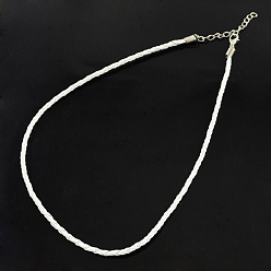 White Trendy Braided Imitation Leather Necklace Making, with Iron End Chains and Lobster Claw Clasps, Platinum Metal Color, White, 16.9 inchx3mm