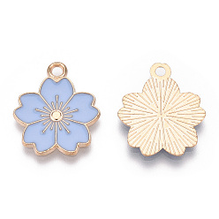 Light Sky Blue Alloy Enamel Pendants, Sakura Flower, Light Gold, Light Sky Blue, 20.5x17.5x1.5mm, Hole: 2mm
