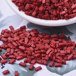 (HTL2040) Matte Metallic Brick Red MIYUKI Half TILA Beads, Japanese Seed Beads, 2 Hole, (HTL2040) Matte Metallic Brick Red, 5x2.3x1.9mm, Hole: 0.8mm, about 1250pcs/50g