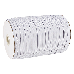 Blanc Cordon de corde élastique tressé plat de 3/8 pouces, élastique en tricot extensible épais avec bobine, blanc, 8~8.5mm, environ 90~100 yards / rouleau (300 pieds / rouleau)