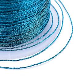 Turquoise Foncé Fil métallique tressé en polyester, pour la fabrication de bracelets tressés et la broderie, turquoise foncé, 0.4mm, 6, environ 54.68 yards (50m)/rouleau