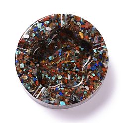 Mixed Goldstone Resin with Natural Mixed Stone Chip Stones Ashtray, Home OFFice Tabletop Decoration, Flat Round with Flower, 104x32mm, Inner Diameter: 61x68mm