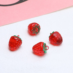 Rouge Pendentifs imitation fruits en résine transparente, charmes de fraises, rouge, 18x13mm