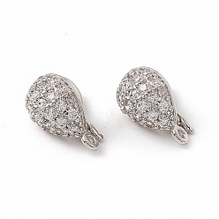 Real Platinum Plated Brass Micro Pave Clear Cubic Zirconia Twister Clasps, Teardrop, Real Platinum Plated, 10.5x6x7.5mm, Hole: 0.9mm, inner diameter: 6x4.5mm