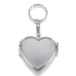 Platinum Iron Folding Mirror Keychain, Travel Portable Compact Pocket Mirror, Blank Base for UV Resin Craft, Heart, Platinum, 9.2cm