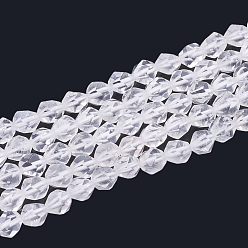 Quartz Crystal Natural Quartz Crystal Beads Strands, Rock Crystal Beads, Star Cut Round Beads, Faceted, 6x5x5mm, Hole: 1mm, about 61pcs/strand, 14.9 inch