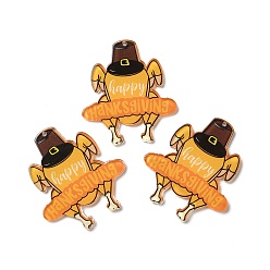 Gold Thanksgiving Day Translucent Resin Pendants, Turkey Charms, Gold, 46x40x2mm, Hole: 1.4mm