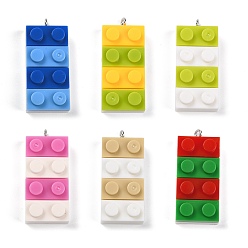 Mixed Color Resin Pendants, with Platinum Iron Loop, Toy Bricks, Mixed Color, 36x15.5x8mm, Hole: 2.6mm