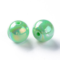 Aigue-marine Perles acryliques opaques, de couleur plaquée ab , ronde, aigue-marine, 16x15mm, Trou: 2.8mm, environ220 pcs / 500 g