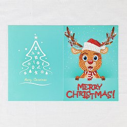 Олень Diy рождественская открытка набор для алмазной живописи, включая конверт, сумка со стразами из смолы, алмазная липкая ручка, поднос тарелка и клей глина, олень, 180x130 мм