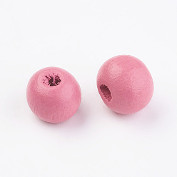 Ярко-Розовый Природных шарики древесины, окрашенные, круглые, ярко-розовый, 8x7 мм, Отверстие : 2~3 мм , около 2770 шт / 500 г