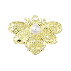 Light Gold Acumular colgantes de aleación de revestimiento, con perlas de imitación de acrílico, encantos de abejas, la luz de oro, 30x40x9 mm, agujero: 2.8 mm