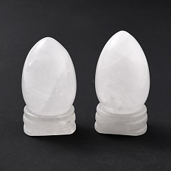 Quartz Crystal Natural Quartz Crystal Display Decorations, with Base, Egg Shape Stone, 56mm, Egg: 47x30mm
